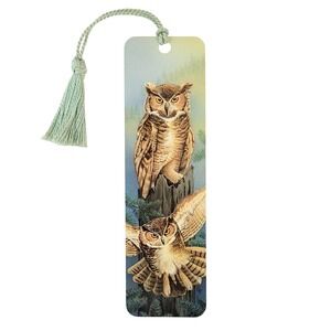 Vintage 90s Bookmark- Great Horned Owls- Wild & Free woods Quality Artworks WA02